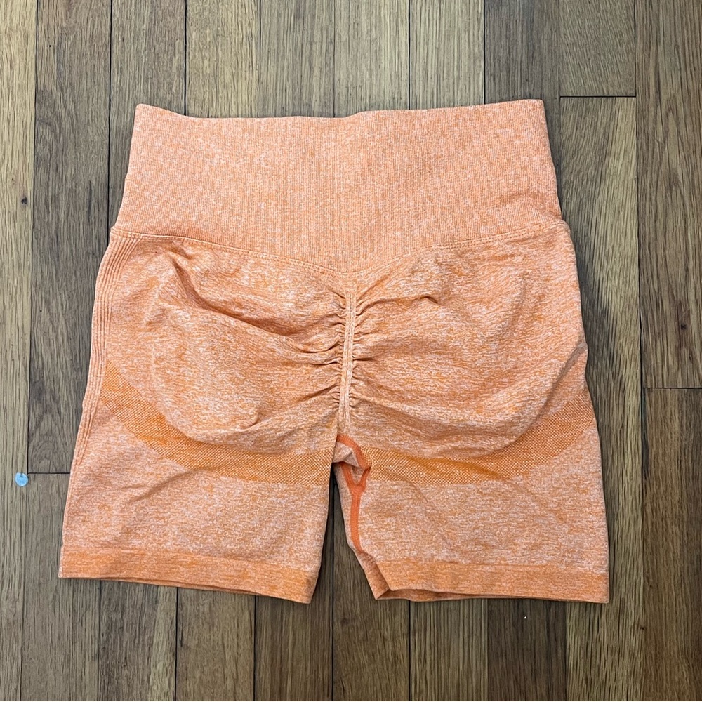 High Waisted Butt Lifting Scrunch Orange Women's Athletic Shorts